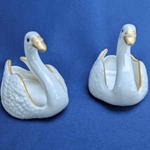 Pair of 1980's Ceramic Swan Tea Light / Votive Candle Holders