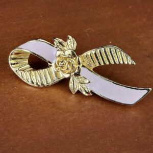 Vintage Gold Tone Avon Pink Breast Cancer Awareness Ribbon Lapel Pin