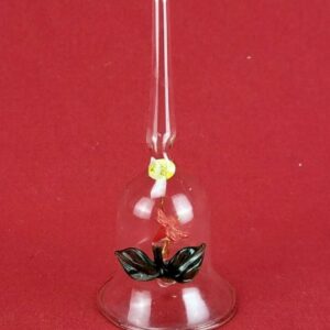Beautiful Vintage Hand Blown Clear Glass Bell With Red Flower