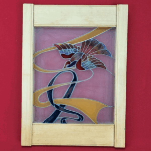 Beautiful Dove & Ribbon Stained Glass Window Art Piece with Wood Frame