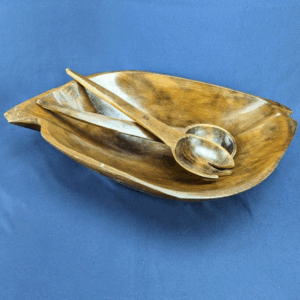 Large 11" Wood Salad Bowl with Spoon and Fork Made in Vietnam