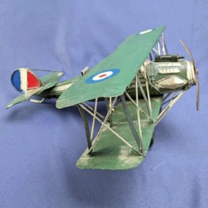Vintage Tin Hand Made Single Pilot Green Military Airplane Decor