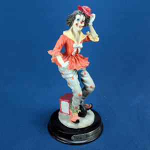 Vintage Resin Clown Figurine on Wooden Stand "Da Vinci collection”