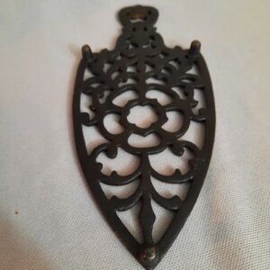 Vintage Cast Iron Trivet 14" 'Sad Iron' -  Floral Design - J.Z.H.