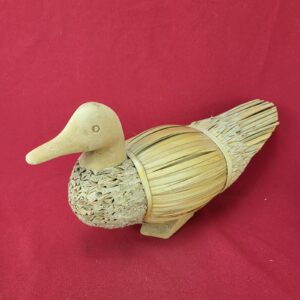 Vintage Hand- Folk Art Decoy Duck Figurine - WOOD REED WICKER BAMBOO