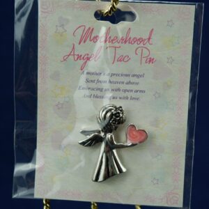 Motherhood Angel Tac Pin by D.M. Productions - Gold Tone - Rhinestone Heart