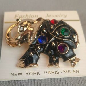 Fashion Jewelry Elephant Brooch - Gold Tone w/Epoxy