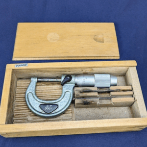 Vintage Polish 0-1" .0001 Micrometer w Wood Case & 2 Wrenches Made in Poland