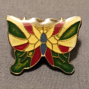 Vintage Gold Tone & Epoxy Inlay Butterfly Brooch Lapel Pin Tie Tack