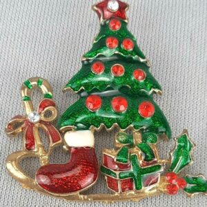 Gold Plated Epoxy Christmas Tree Brooch Pin
