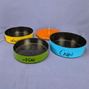 Retro 1960s Plastic Nesting Snack Server Set – Bright Retro Colors with Lid