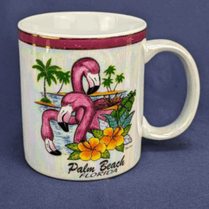 Vtg Iridescent Flamingo Palm Beach Florida Souvenir Coffee/Tea Mug Lusterware