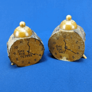 Vintage Salt Pepper Shakers Artisan Live Edge Log Stump Clock