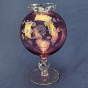 Beautiful Vintage Etched Glass Floral Flower Vase with Scalloped Edge