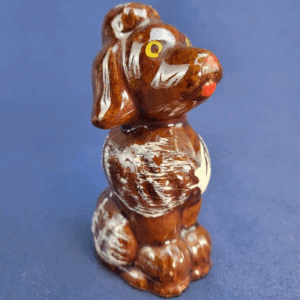 Vintage Poodle Redware Figurine Brown Hand-painted Face 3.25" Tall Sitting