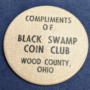 1966 Wood County, Ohio Black Swamp Coin Club Wooden Nickel