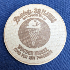 Breslers 33 Flavors Ice Cream Shop Wooden Nickel 5 Cents Off