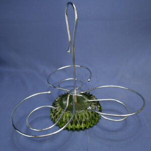 Vtg 1970 3 Tier Metal and Green Glass Serving Platter Tray Plate Hanging Hooked