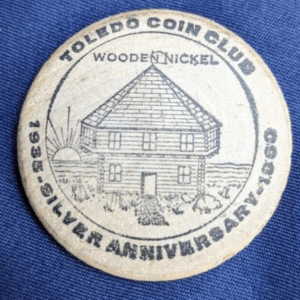 1960 Toledo Ohio Coin Club Willys Motors Inc. Wooden Nickel Souvenir
