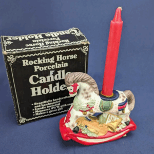 Vtg Christmas Rocking Horse Candle Holder Giftco Porcelain Gift Holiday Decor
