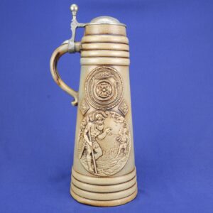 Vintage German Relief Beer Stein with Pewter Lid – 12" Tall