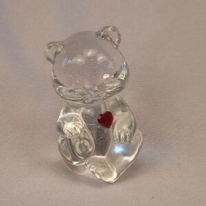 Fenton Bear Clear Glass with Red Heart