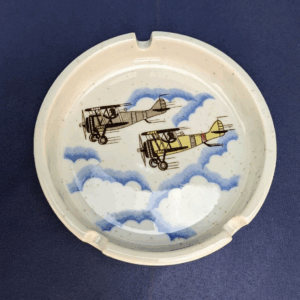 Retro Bi-Plane Aviation Themed Ashtray Ceramic Speckled Otagari Original Japan