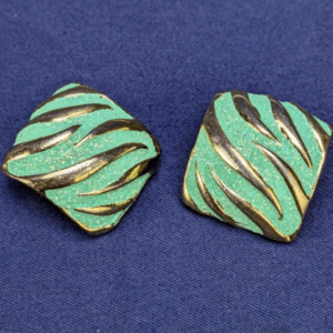 Gold Tone 80s Teal Retro Vintage Enamel Costume Jewelry Clip on Earrings