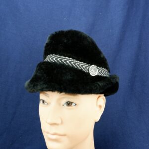 VINTAGE WOMENS LARGE FAUX FUR HAT BLACK EMBELLISHED UNION MADE IN THE USA