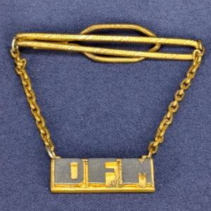 Vintage Hickok Gold Tone Jewel Tie Bar Clasp Tie Tack Chain "DFM" Initials
