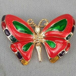 Vintage Gold Tone Epoxy Butterfly Pin Brooch - Costume Jewelry
