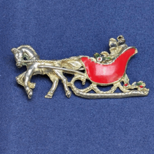 Vintage Silver Tone Santa Sleigh Reindeer Pin/Brooch