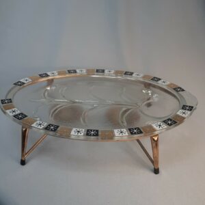 Vintage 1960's Inland Glass Meat Tray Platter & Warmer Starburst Black Gold