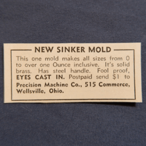 1950 Ad Magazine Print New Sinker Mold - Precision Machine Co - Wellsville OH