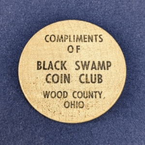 1966 Wood County, Ohio Black Swamp Coin Club Wooden Nickel