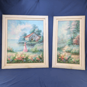 Charming Ocean Cottage Floral Painting Set by D. Riepper – Framed Wall Art