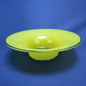 Flashed Flash Pressed Yellow MCM 10.5" Center Piece Clear Art Glass Bowl