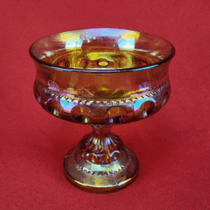 Vintage Kings Crown Indiana Amber Carnival Glass Pedestal Candy Dish