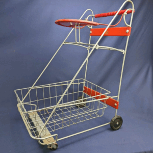 VINTAGE METAL SHOPPING CART DOLL-E-TOYS 23 1/2” TALL AMACO TOYS CHILD’S 1950 MCM
