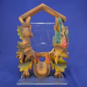 Vtg German Wood Cuckoo Clock Front Frame w/Bird, Rabbit, Basket Color 10 3/4"