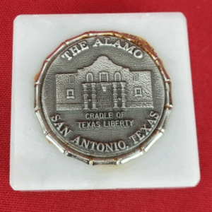 VINTAGE USA The Alamo San Antonio TX Pewter and Carrara White Marble Paperweight