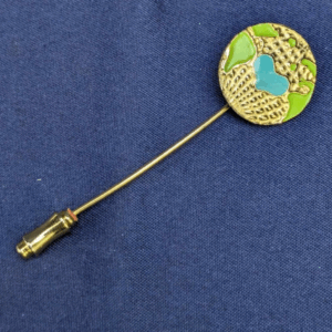 Vintage Gold Tone & Epoxy World Peace Stickpin Scarf Hat Pin 2.5"