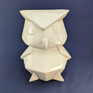Unique Vintage Ceramic Large White Polygon Hard Edge Triangular Owl Figurine