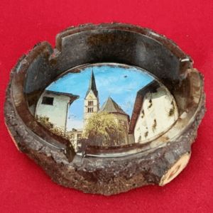 Vintage Tree Trunk Bark Naturalistic Rustic Town Ashtray Folk Art