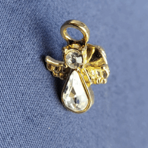 Gold Tone Flying Angel Small Lapel Brooch Pin with Rhinestone Inlay