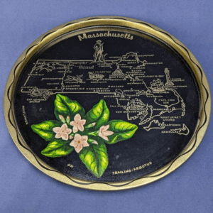 Massachusetts Map Souviner Trailing-Arbutus Vintage Collectable Serving Tray