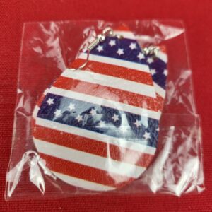 Vintage Patriotic American USA Flag Tear Drop Lobe Earrings Faux Leather