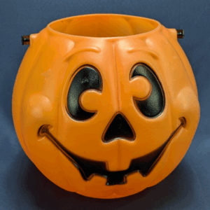 VTG 1997 Grand Venture Orange Blow Mold Pumpkin Halloween Pail Cross-Eyed