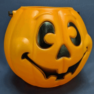 VTG 1997 Grand Venture Orange Blow Mold Pumpkin Halloween Pail Cross-Eyed