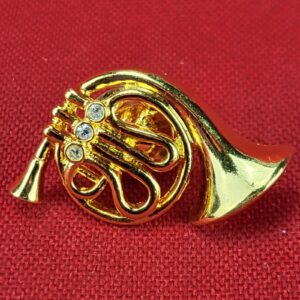French Horn Gold Toned Lapel Pin With Three Rhinestones